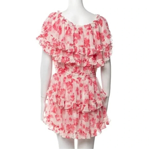 MISA LOS ANGELES Isella Floral Ruffle Georgette Mini Dress Pink White Size S NWT - Picture 7 of 16